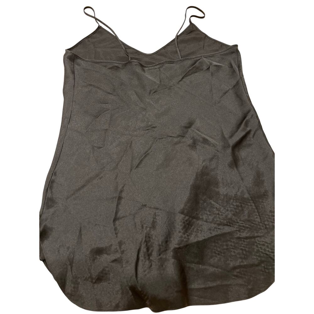 Vintage Black Satin Full Slip Nightgown Lingerie Spaghetti Strap